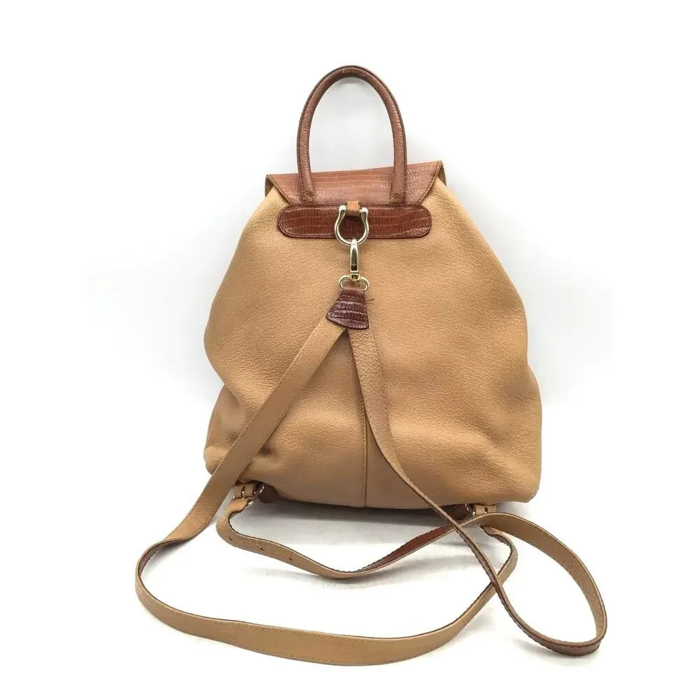Gianfranco Ferre Distressed Leather Reptile Accent Drawstring Backpack